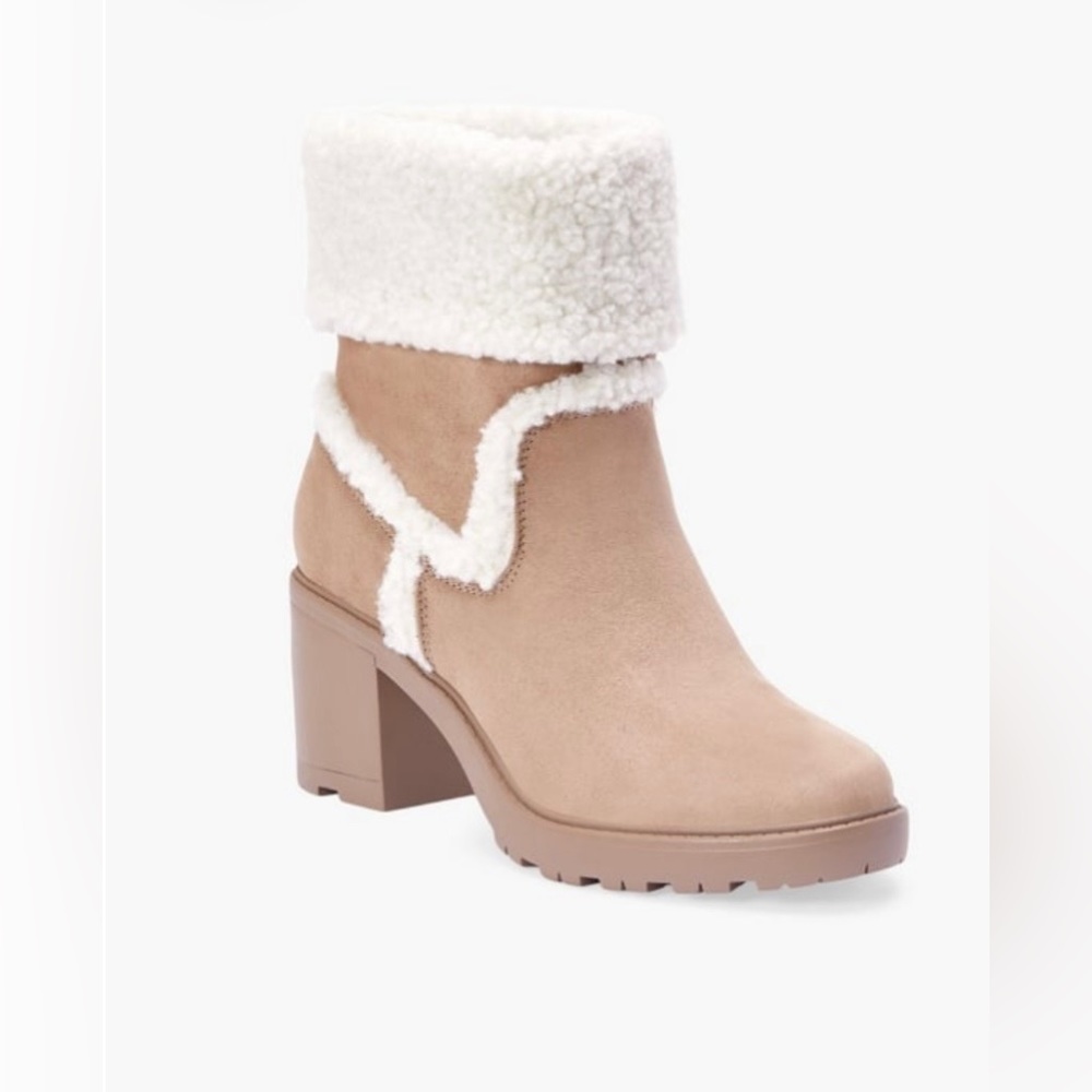 JustFab Ellie Trim Lug Sole Bootie - Portobello, size 9.5